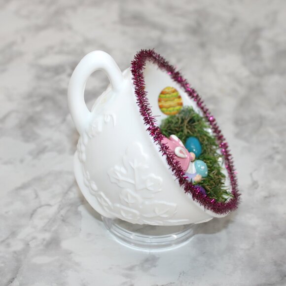 HAND CRAFTED Gnome Easter Bunny Decor Ornament Upcycled Cup Mushroom Eggs - Picture 3 of 12